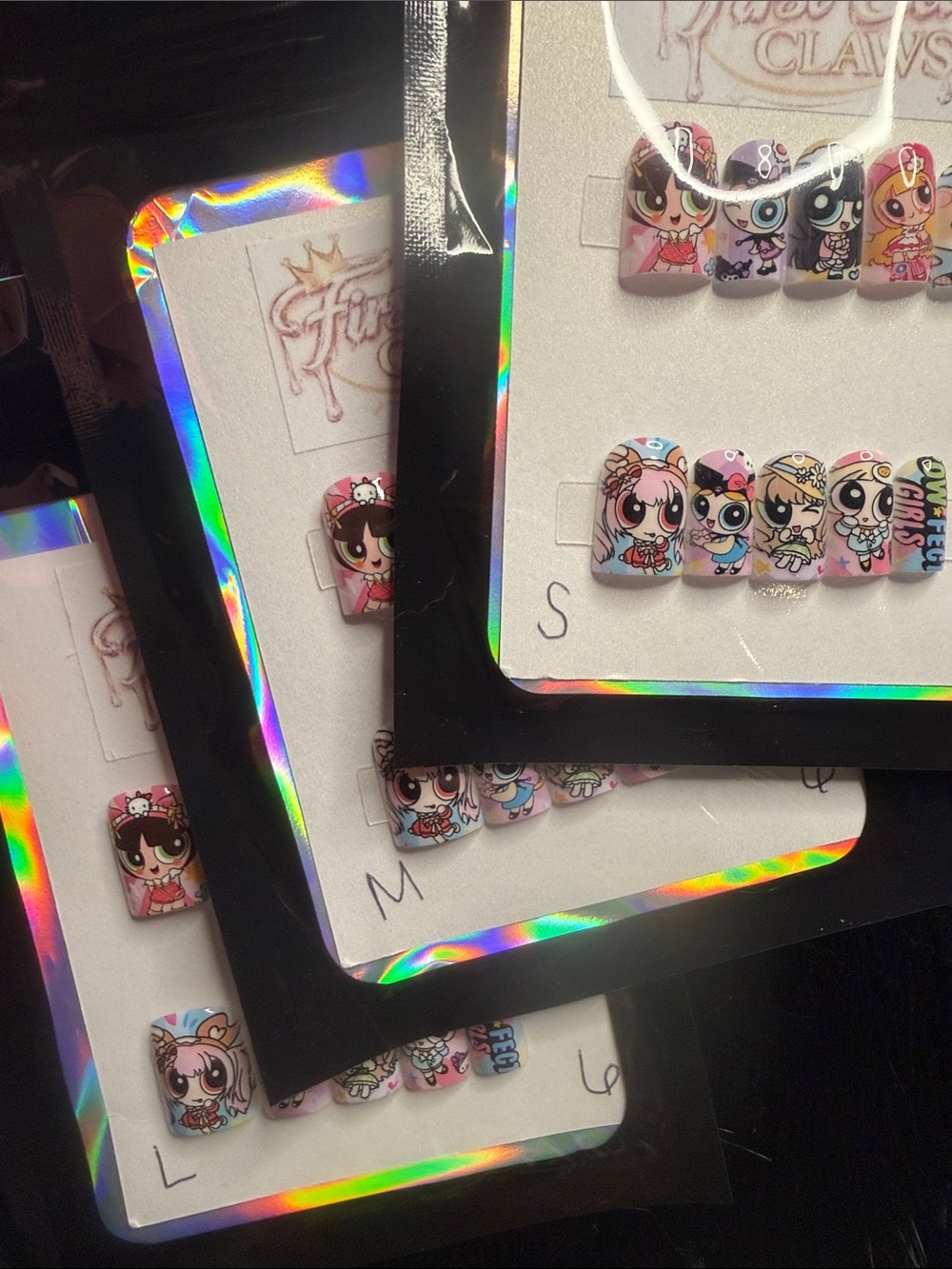 Power Puff Girls Cartoon Character Press-On Nails in Pink & Blue & Purple